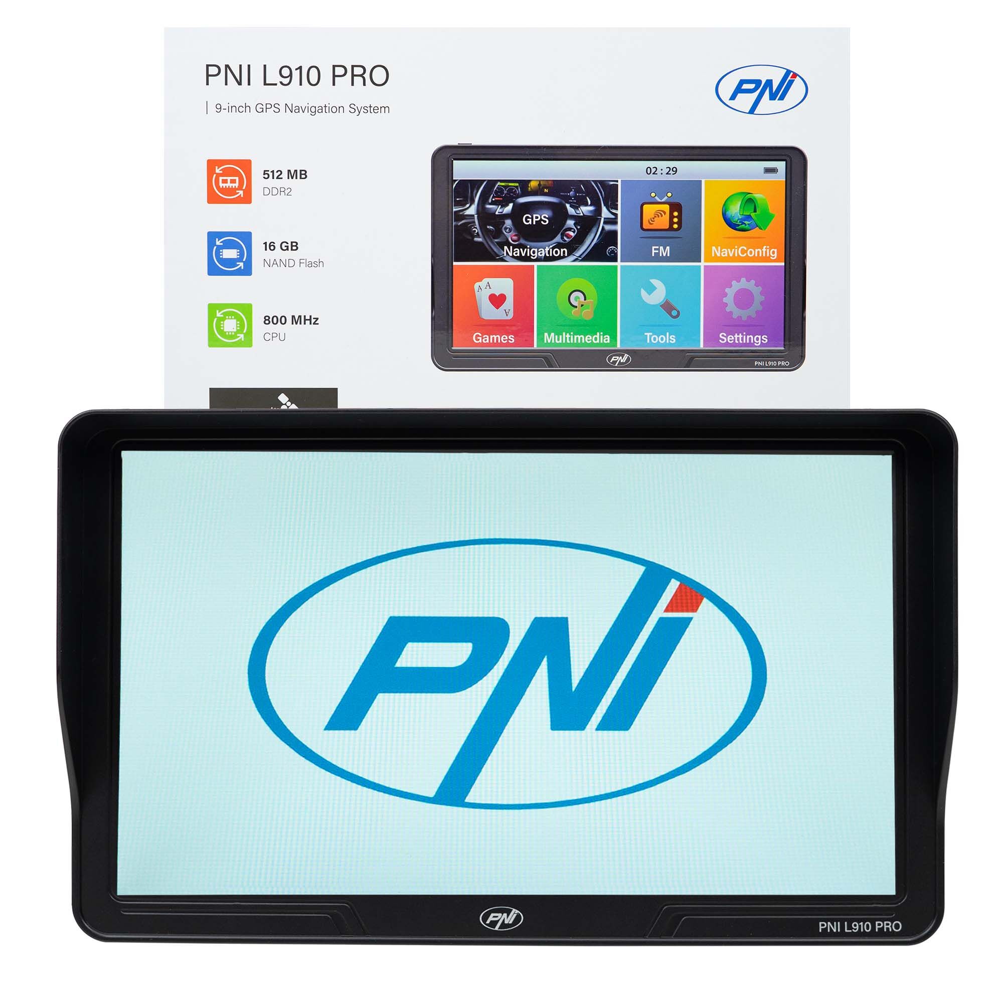 Sistem de navigatie GPS PNI L910 PRO cu parasolar, 9 inch, 800 MHz, 512MB DDR, 16GB